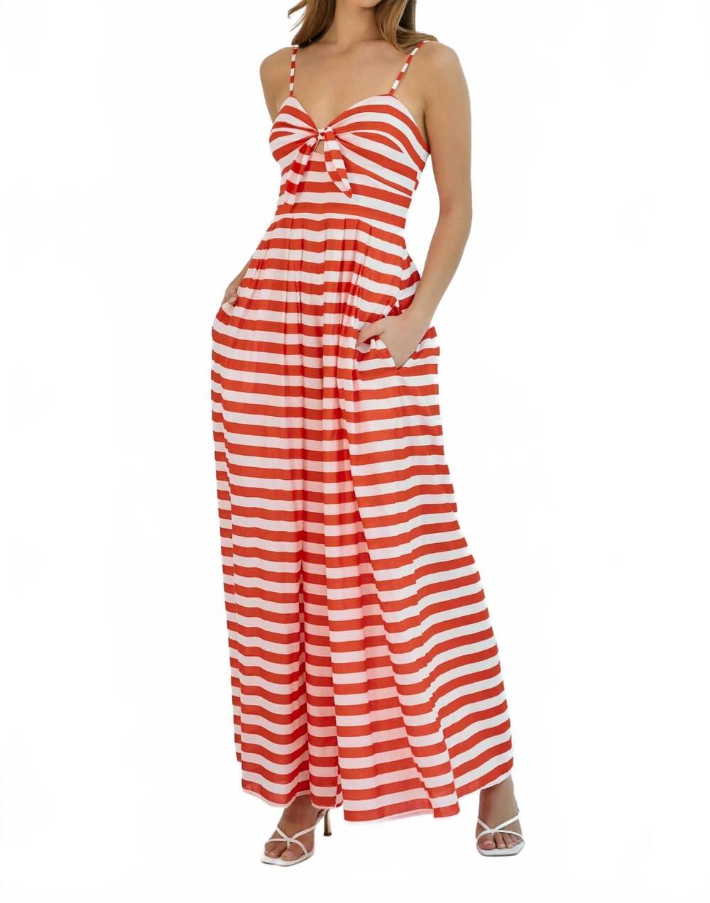 NEW HUTCH monica stripe jumpsuit in red